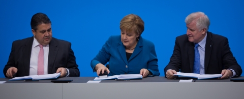 Die Parteivorsitzenden von CDU, CSU und SPD bei der Unterzeichnung des Koalitionsvertages. Bild: CDU/CSU-Bundestagsfraktion: Tobias Koch